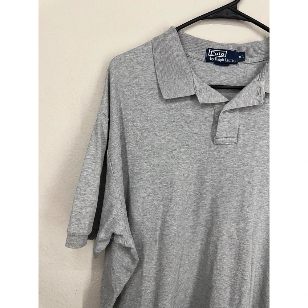 Ralph Lauren Polo Shirt Mens XL Gray Heather High-Low Slit Navy Small Pony Logo